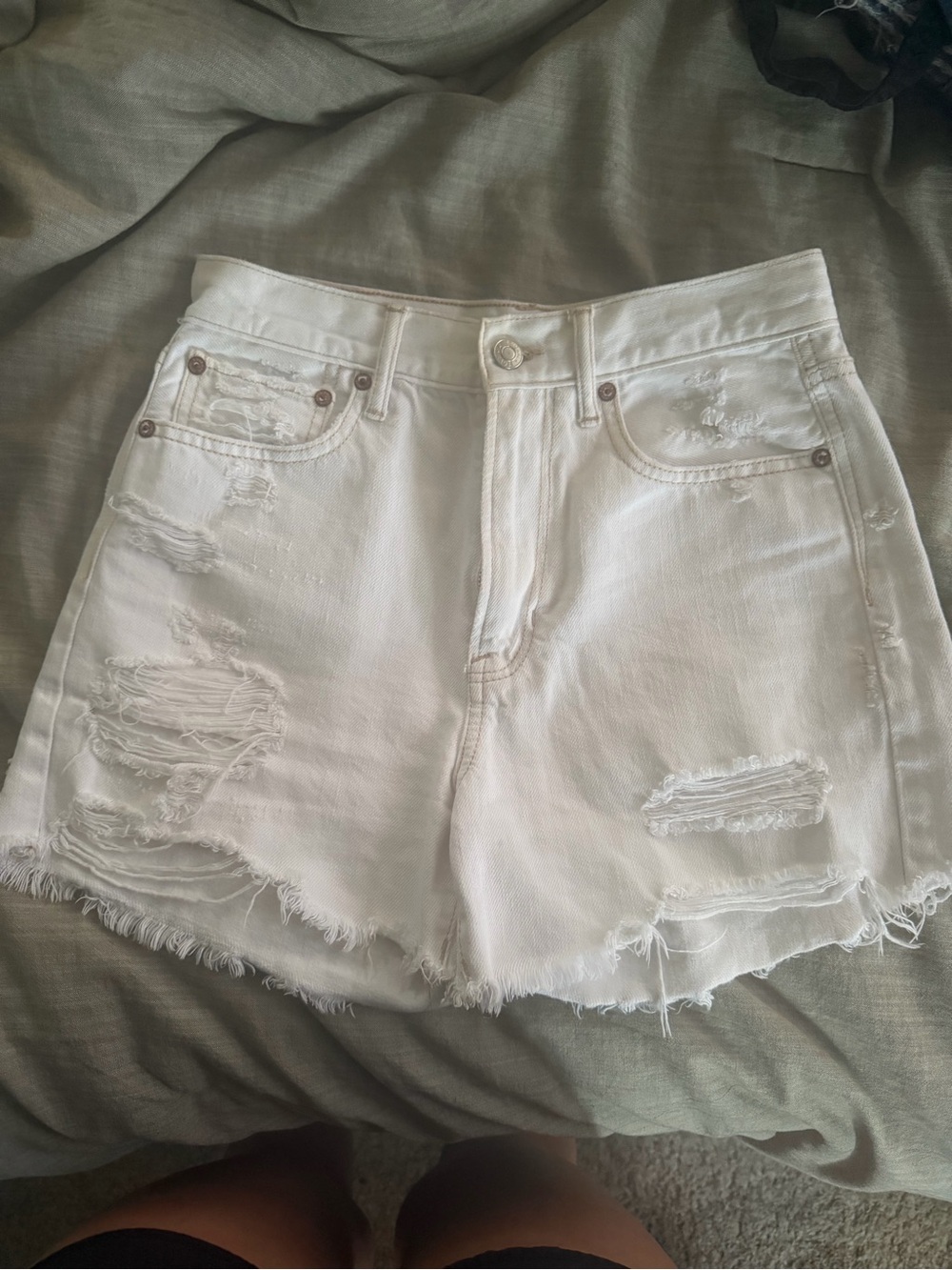 American Eagle Outfitters White Distressed High-Rise Jean Shorts